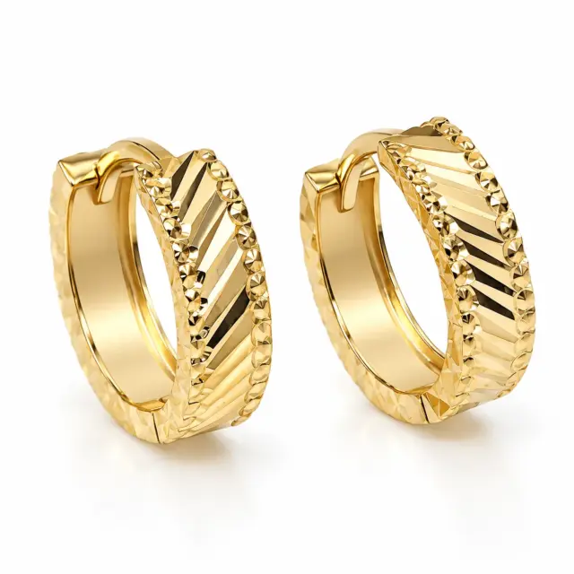 9ct Yellow Gold Diamond-Cut Huggie Hoop Earrings – 3.80mm Wide | 10mm Internal Diameter | Made in Italy - 1.51.3200