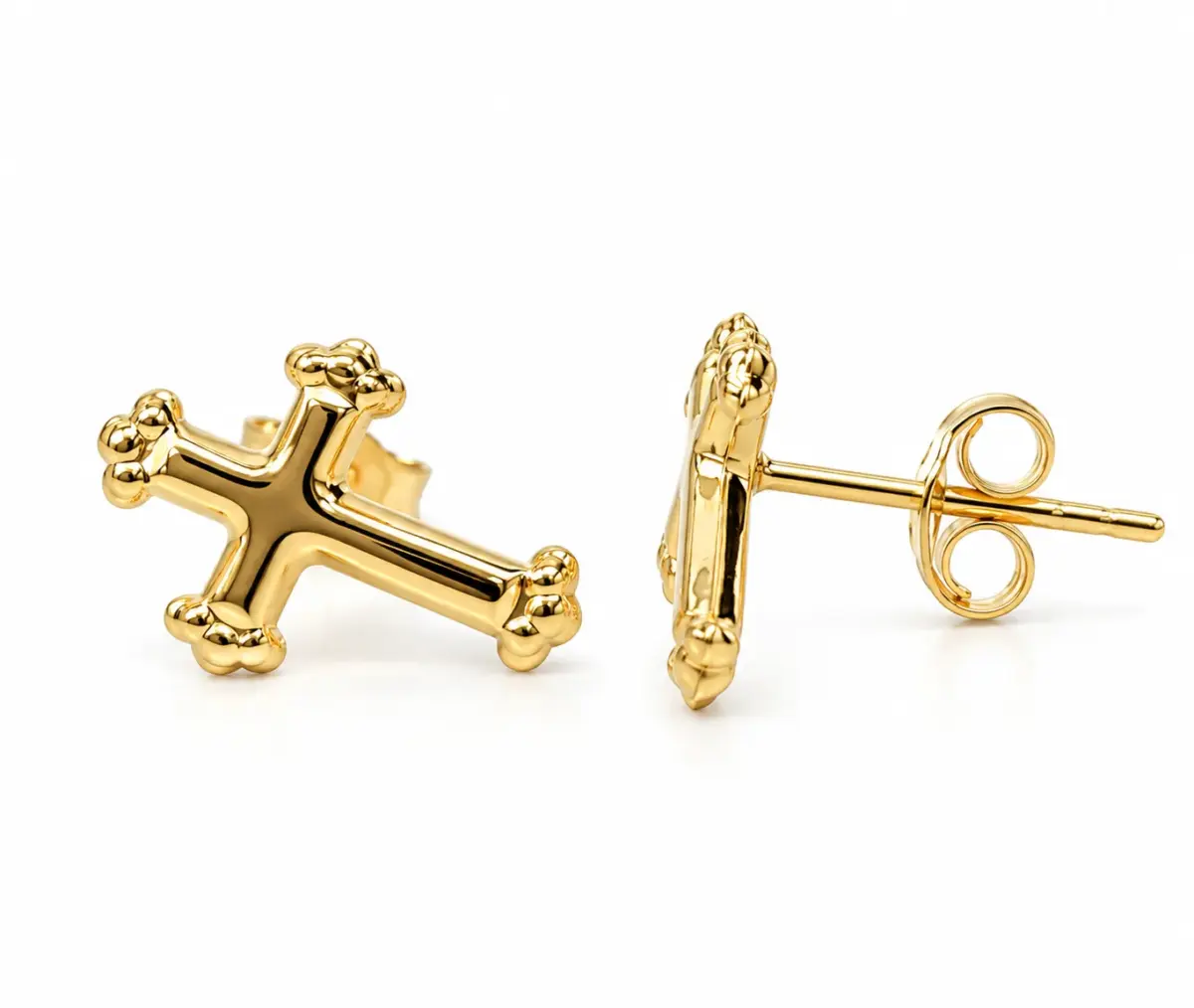 9ct Yellow Gold Cross Design Stud Earrings - 1.55.6082