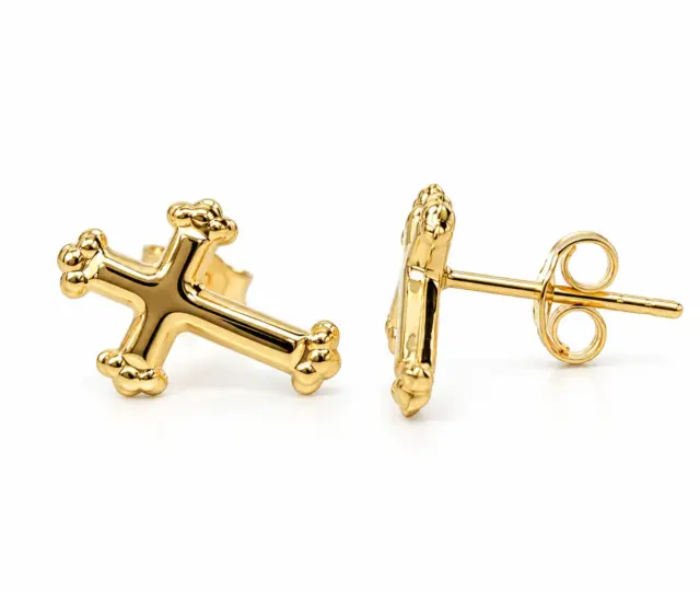 9ct Yellow Gold Cross Design Stud Earrings - 1.55.6082