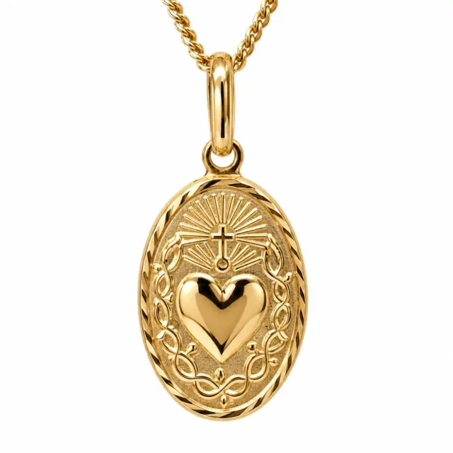 9ct Yellow Gold Italian Made Sacred Heart Oval Pendant with Complimentary Display Chain - 1.64.3161