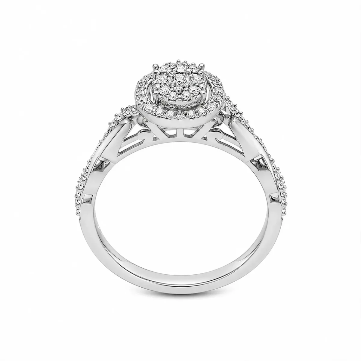 10ct White Gold 0.25ct Natural Diamond Oval Halo Engagement Ring – Round & Baguette Diamonds - RD2047W