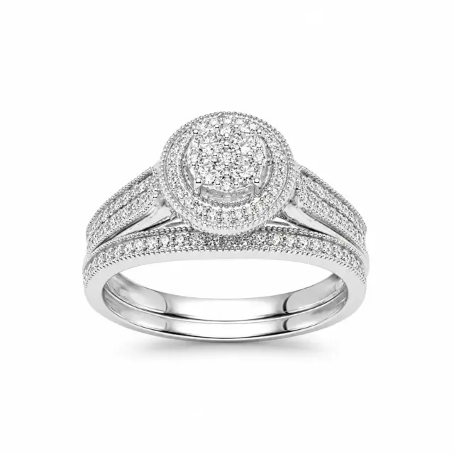 10ct White Gold 0.33ct Natural Diamond Cluster Halo 2-Piece Bridal Set Ring - RD2066W