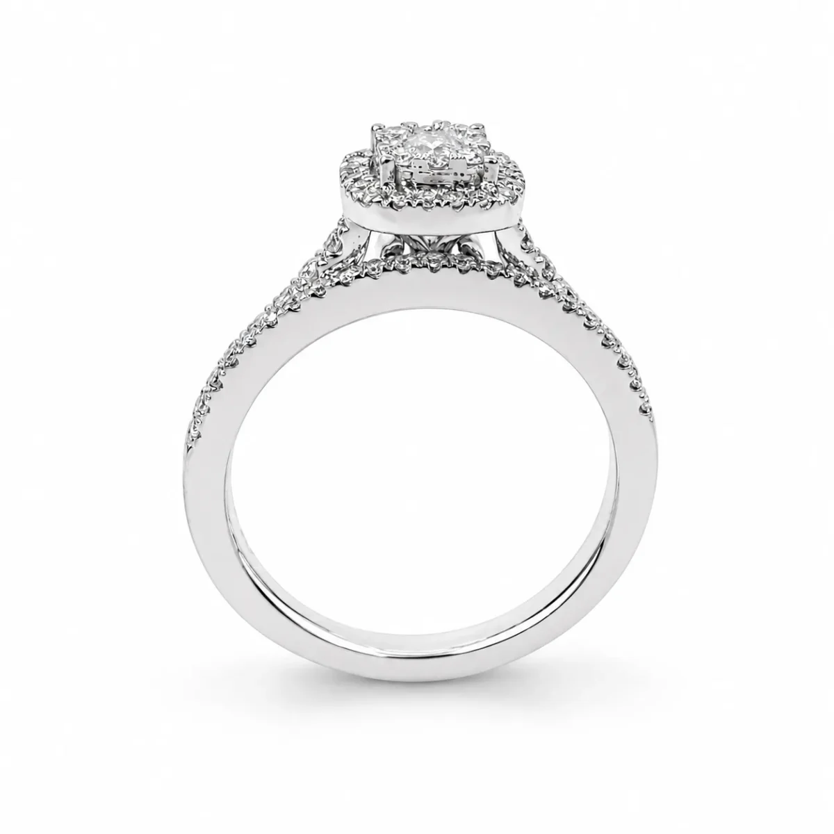 10ct White Gold 0.50ct Natural Diamond Cushion Halo 2-Piece Bridal Set Ring - RD2322W
