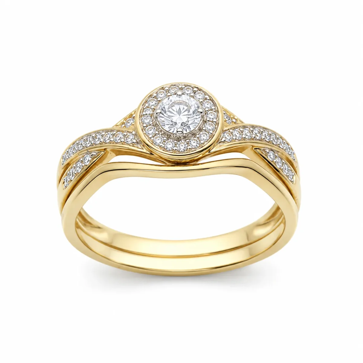 10ct Yellow Gold 0.25ct Natural Diamond Round Halo 2-Piece Bridal Set Ring - RD2376