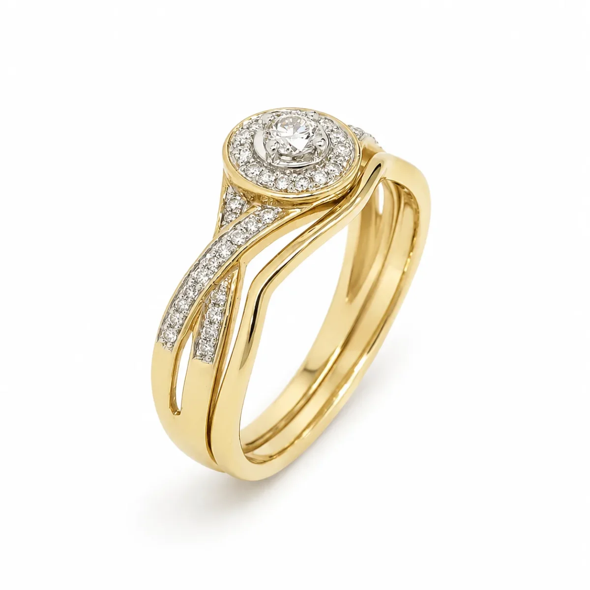 10ct Yellow Gold 0.25ct Natural Diamond Round Halo 2-Piece Bridal Set Ring - RD2376