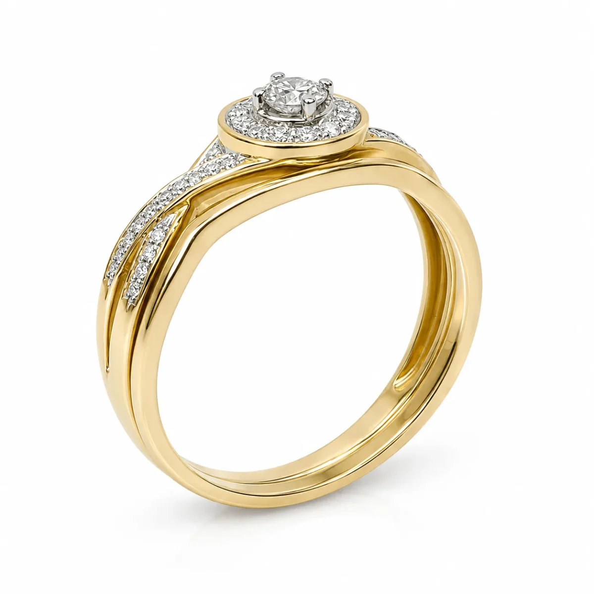 10ct Yellow Gold 0.25ct Natural Diamond Round Halo 2-Piece Bridal Set Ring - RD2376