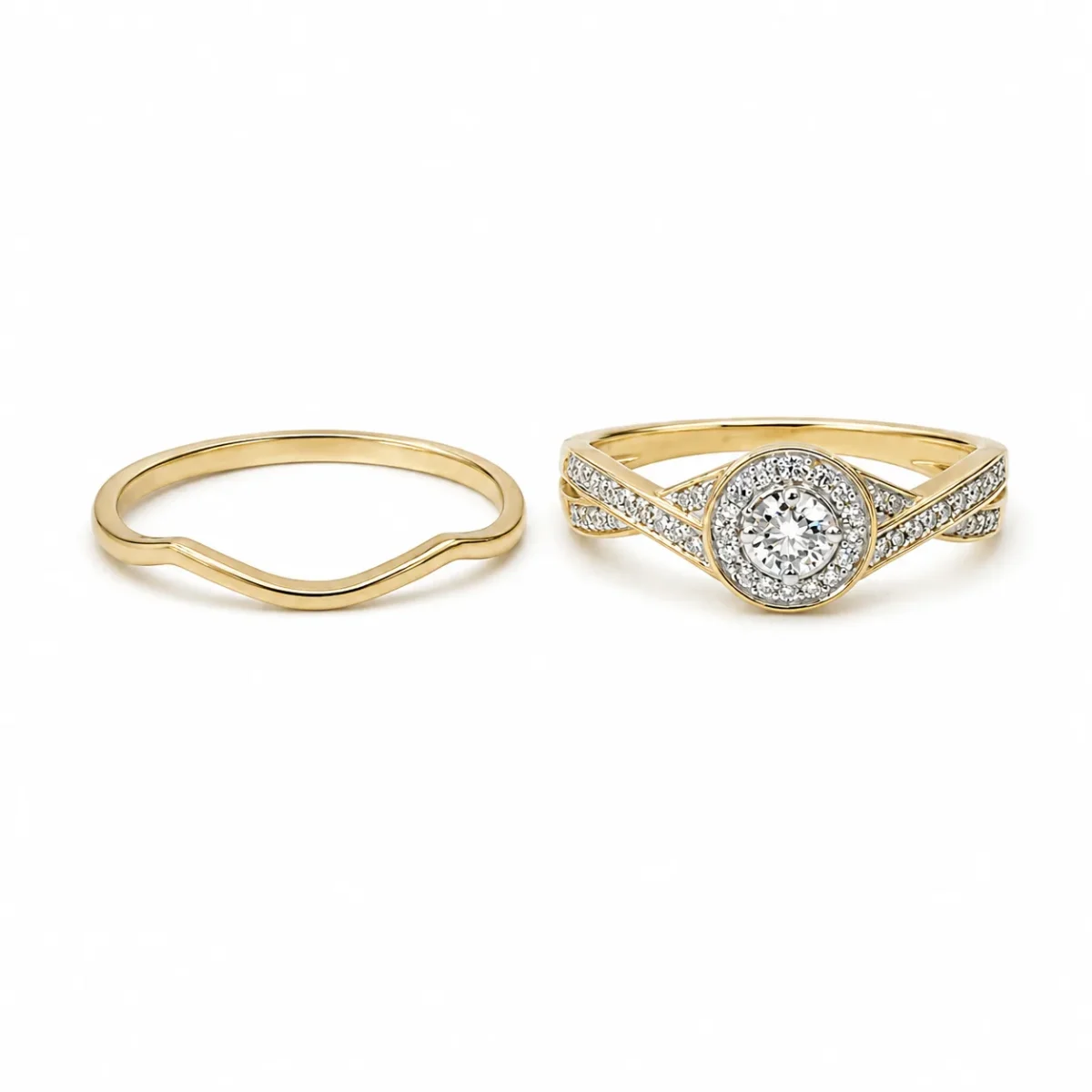 10ct Yellow Gold 0.25ct Natural Diamond Round Halo 2-Piece Bridal Set Ring - RD2376