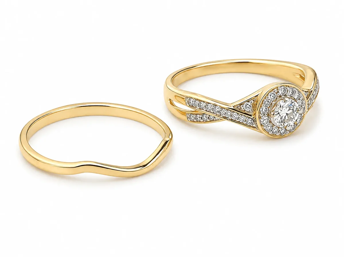 10ct Yellow Gold 0.25ct Natural Diamond Round Halo 2-Piece Bridal Set Ring - RD2376