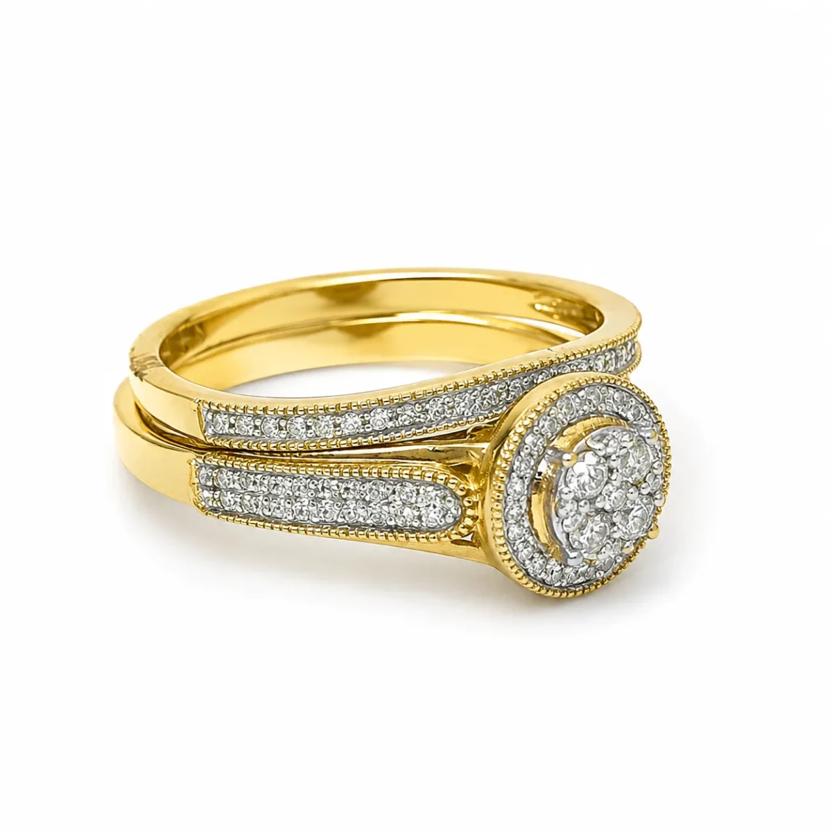 10ct Yellow Gold 0.33ct Natural Diamond Cluster Halo 2-Piece Bridal Set Ring - RD2066