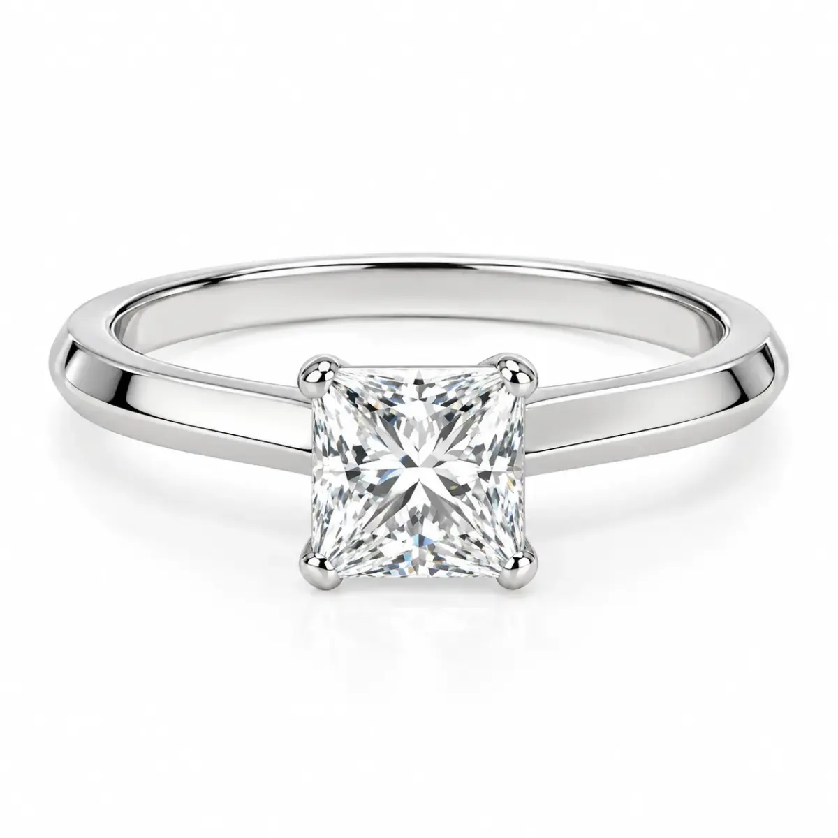 14ct White Gold 1.00ct Princess Cut Lab-Grown Diamond Solitaire Ring – F-G Colour, VS1-VS2 Clarity - EC4365