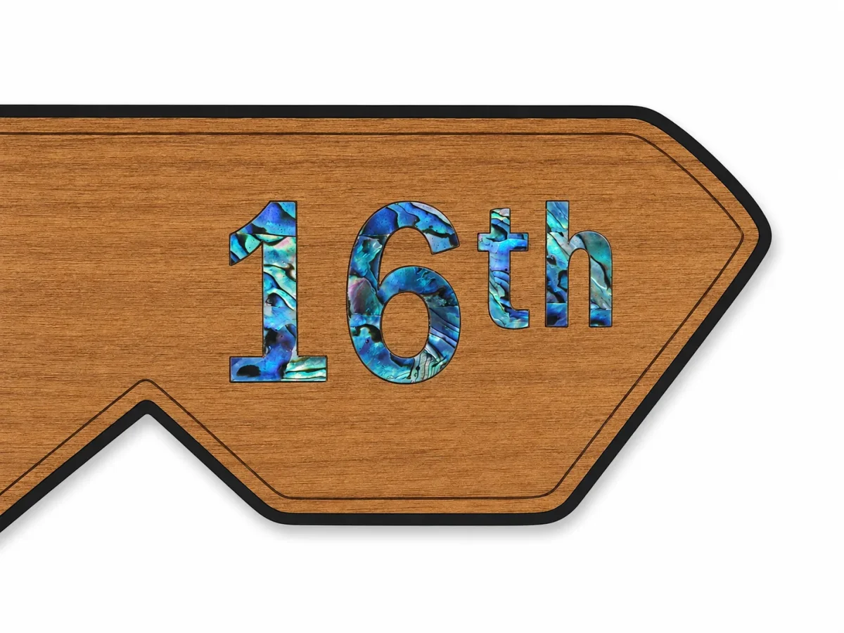 16th Birthday New Zealand Rimu Key with Paua Inlay – 21PP-16