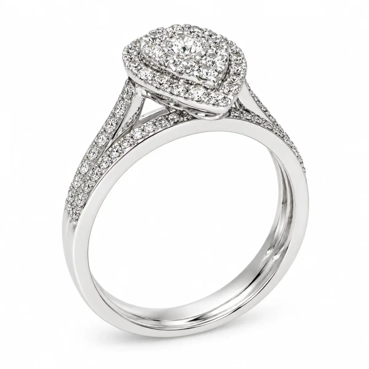 18ct White Gold 0.50ct TDW Natural Diamond Pear Halo 2-Piece Bridal Set - IGR39264