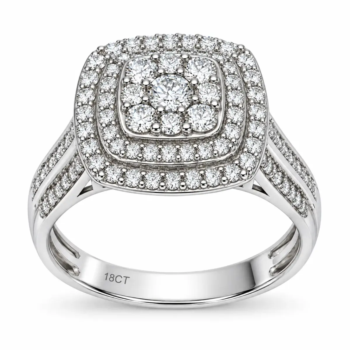 18ct White Gold 1.00ct Natural Diamond Multi-Halo Cluster Ring - IGR35796