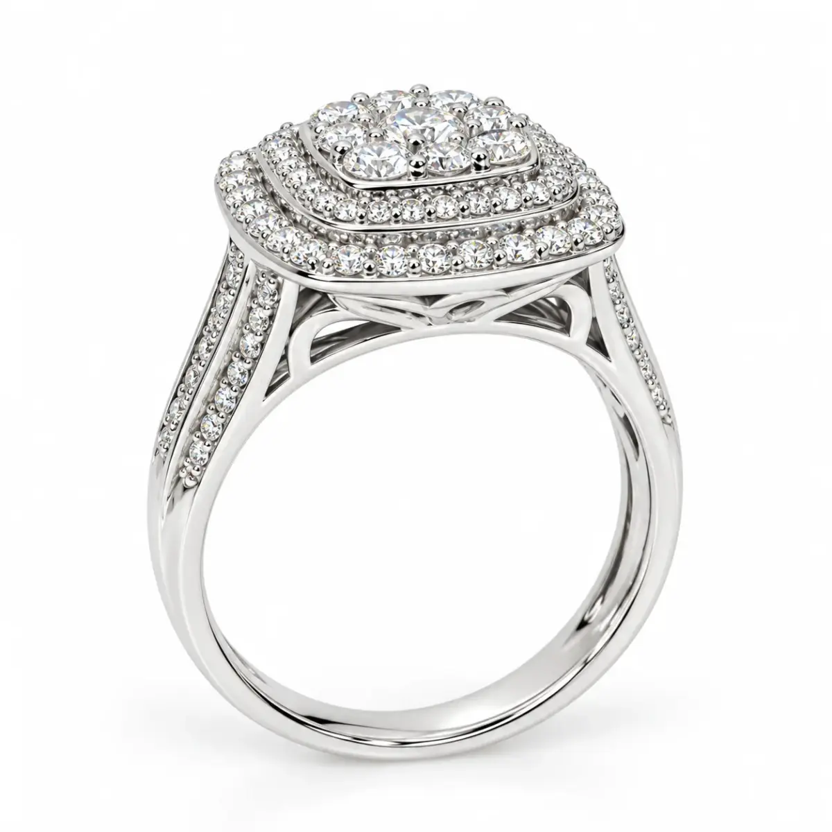18ct White Gold 1.00ct Natural Diamond Multi-Halo Cluster Ring - IGR35796