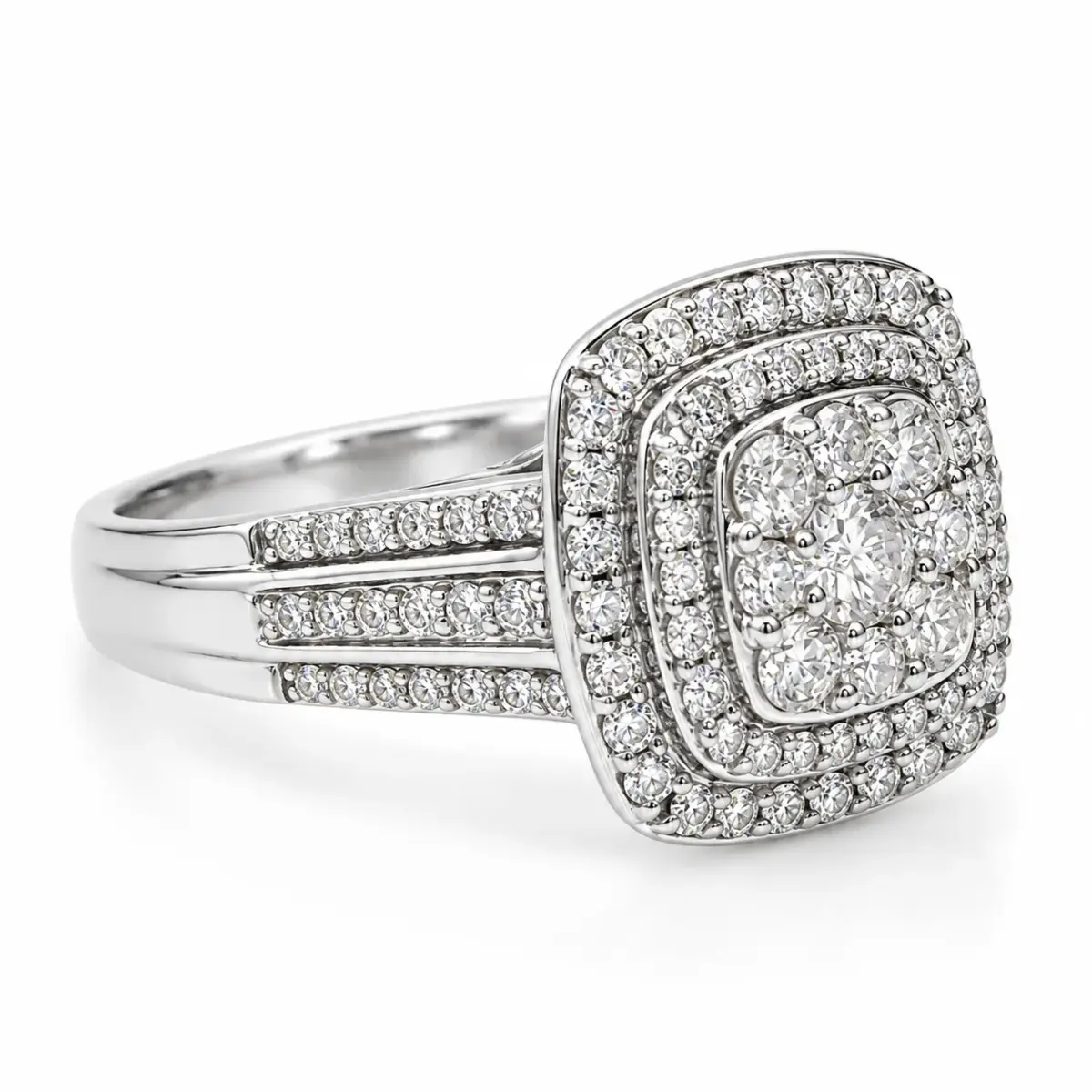 18ct White Gold 1.00ct Natural Diamond Multi-Halo Cluster Ring - IGR35796