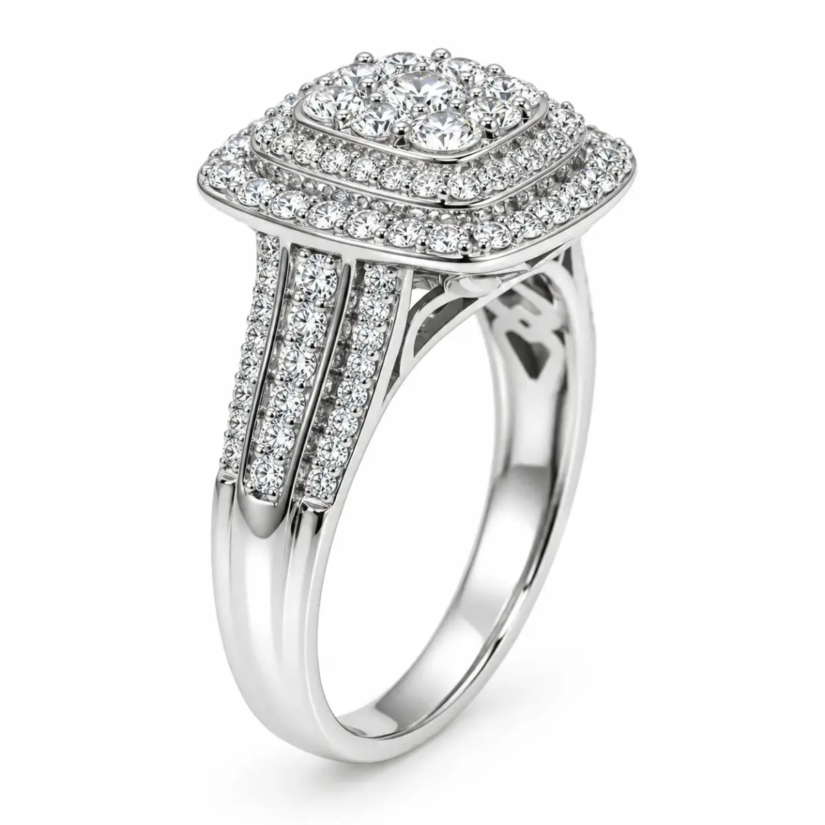 18ct White Gold 1.00ct Natural Diamond Multi-Halo Cluster Ring - IGR35796