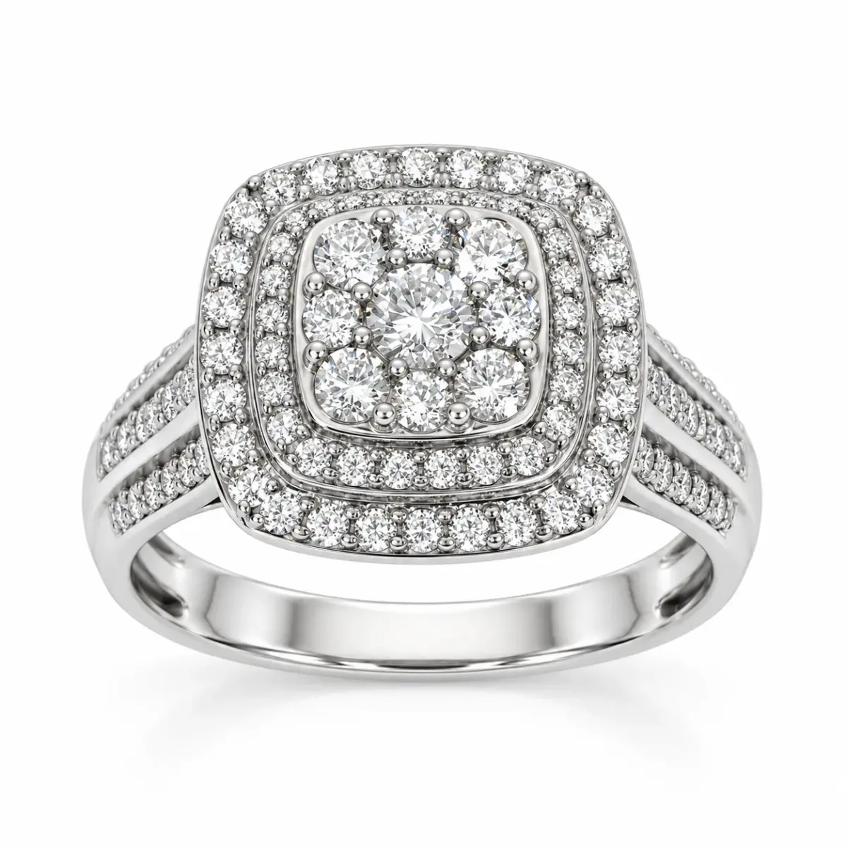18ct White Gold 1.00ct Natural Diamond Multi-Halo Cluster Ring - IGR35796
