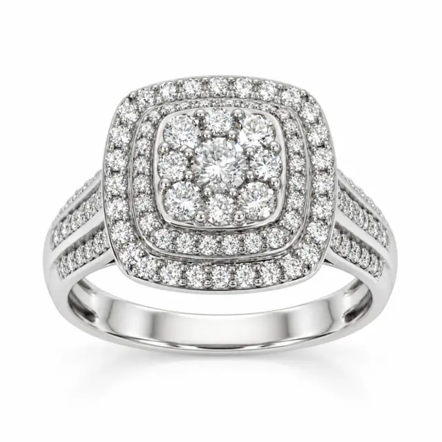 18ct White Gold 1.00ct Natural Diamond Multi-Halo Cluster Ring - IGR35796