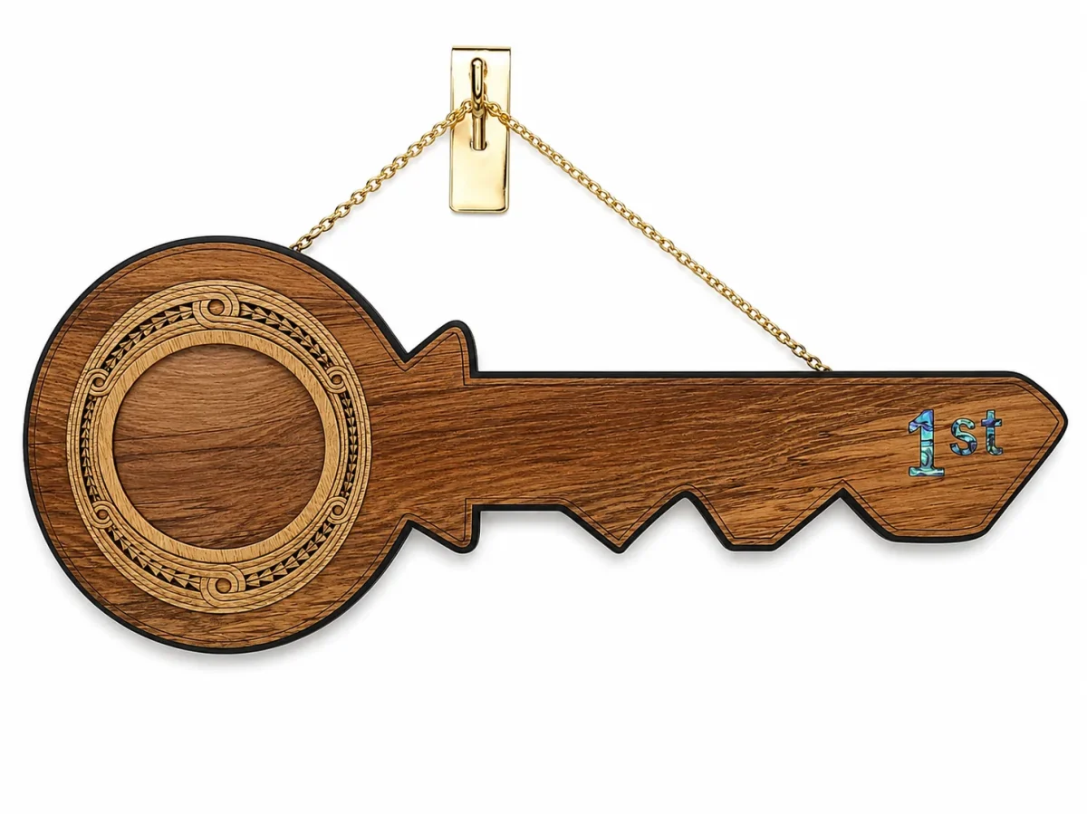 1st Birthday New Zealand Rimu Key with Paua Inlay – 21PP-01