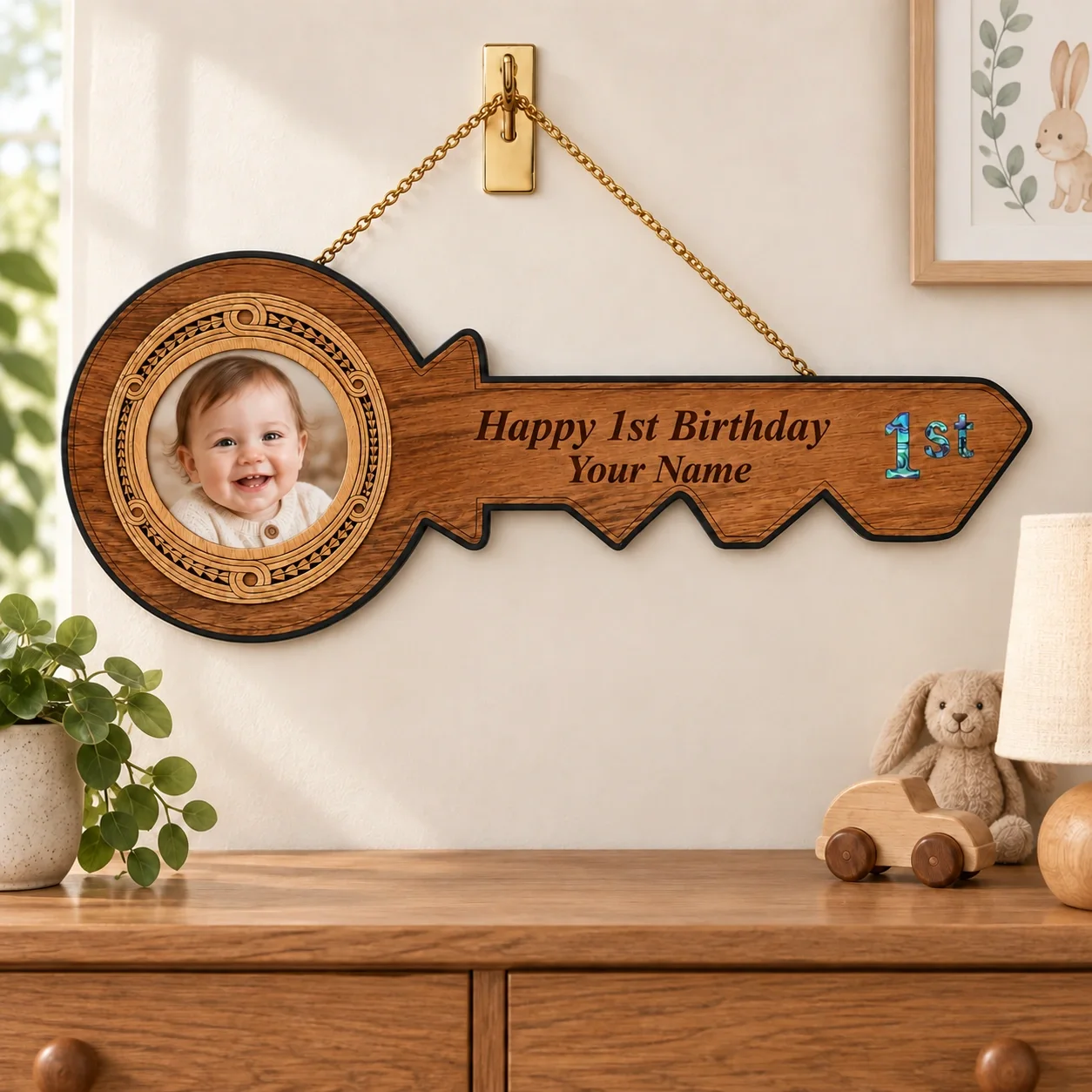 1st Birthday New Zealand Rimu Key with Paua Inlay – 21PP-01