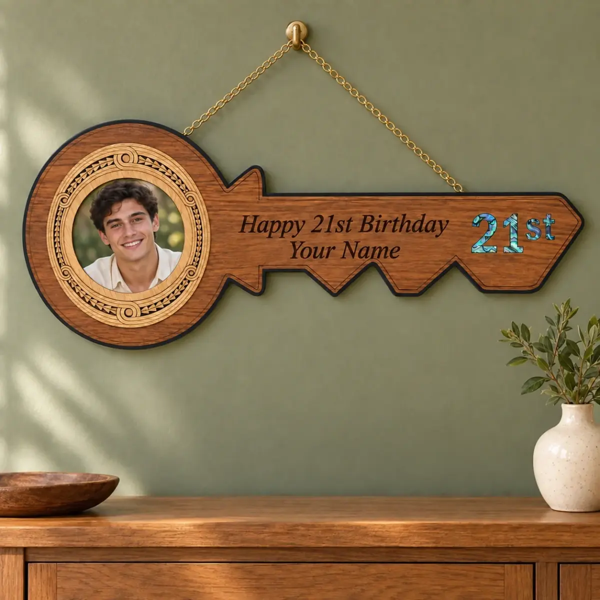 21st Birthday New Zealand Rimu Key with Paua Inlay – 21PP-21