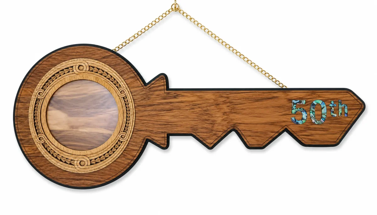 50th Birthday New Zealand Rimu Key with Paua Inlay – 21PP-50