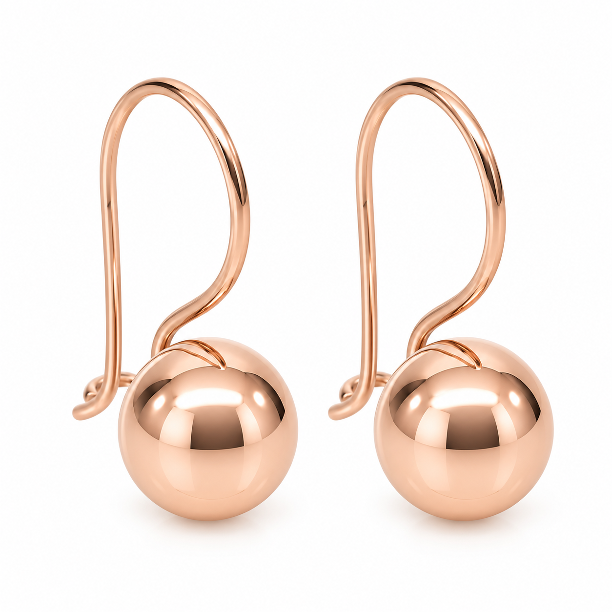 9ct Rose Gold 8mm Fixed Euroball Earrings STERLING SILVER EARRINGS 9ct Rose Gold 8mm Fixed Euroball Earrings STERLING SILVER EARRINGS