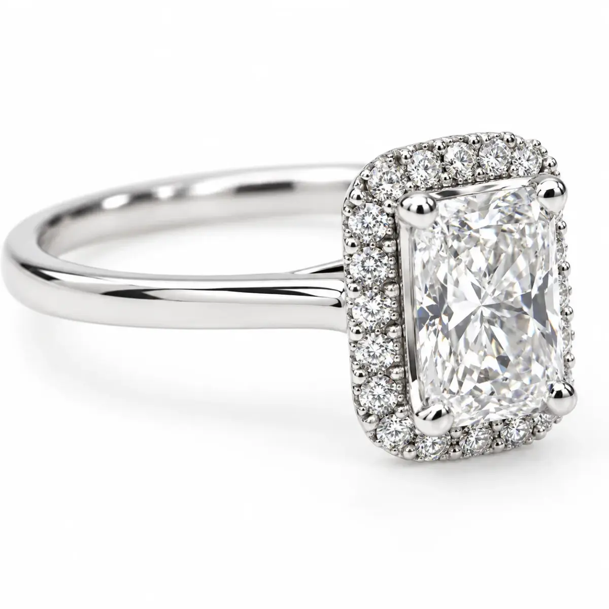 9ct White Gold 1.15ct TDW Lab-Grown Diamond Emerald Cut Halo Engagement Ring – F/VS - LGRE24877
