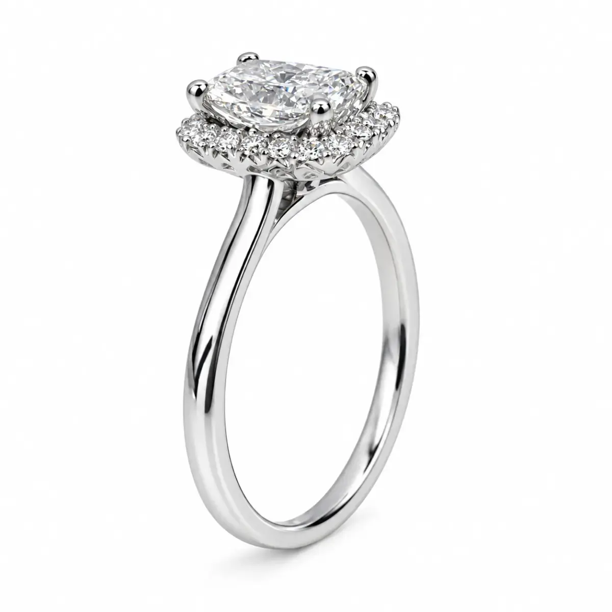 9ct White Gold 1.15ct TDW Lab-Grown Diamond Emerald Cut Halo Engagement Ring – F/VS - LGRE24877