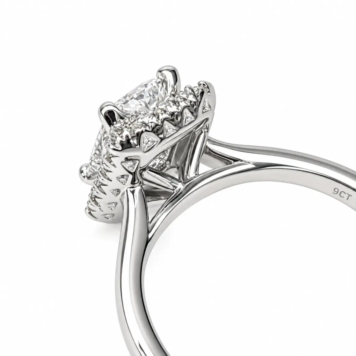 9ct White Gold 1.15ct TDW Lab-Grown Diamond Emerald Cut Halo Engagement Ring – F/VS - LGRE24877