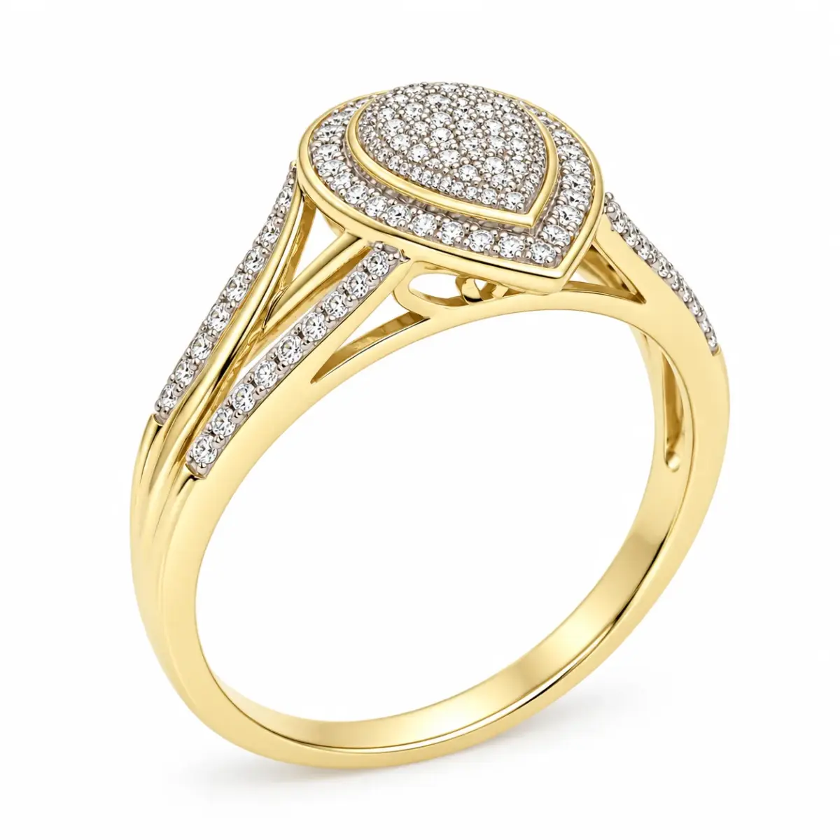 9ct Yellow Gold 0.20ct Natural Diamond Pear-Shaped Cluster Ring - IGR38028-020