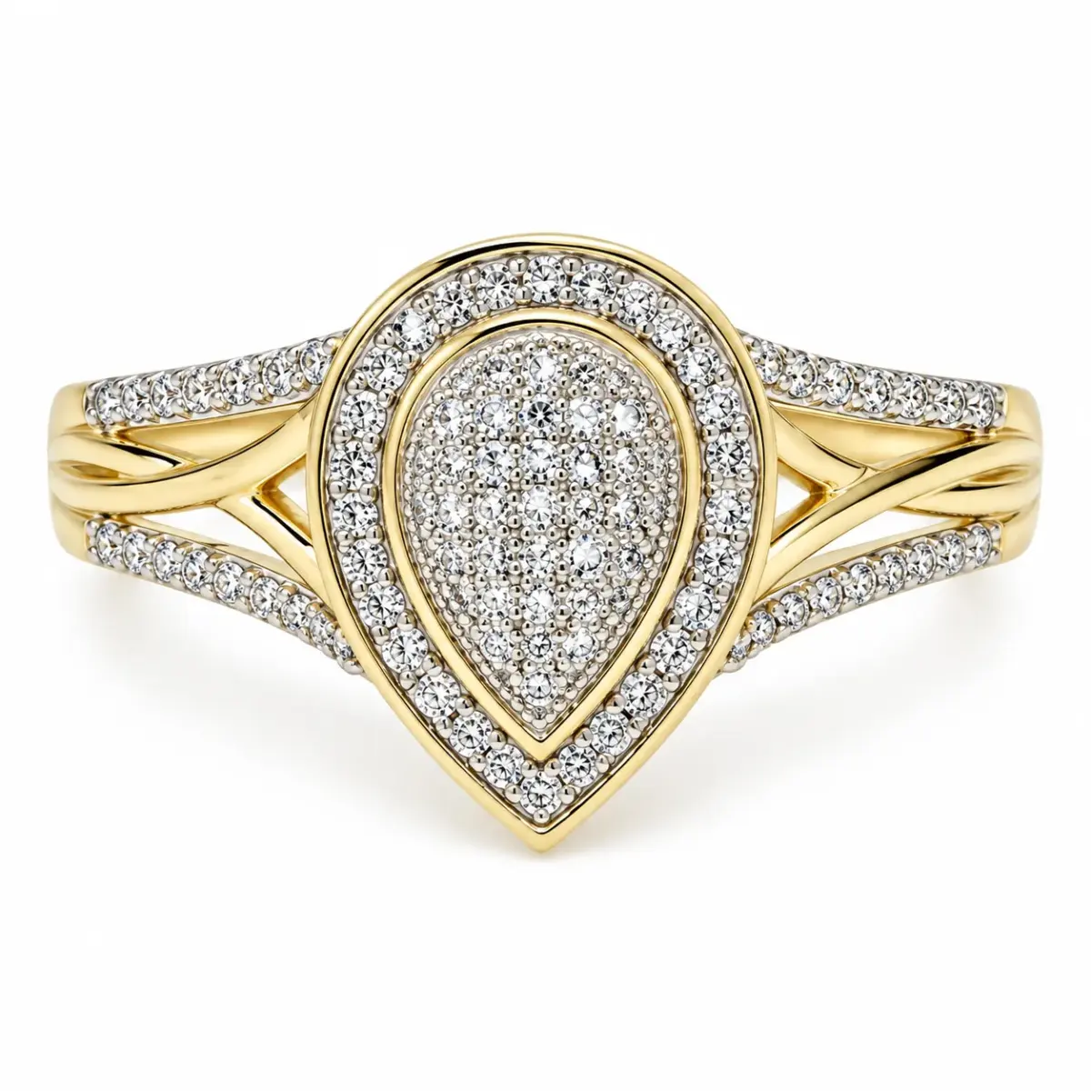 9ct Yellow Gold 0.20ct Natural Diamond Pear-Shaped Cluster Ring - IGR38028-020