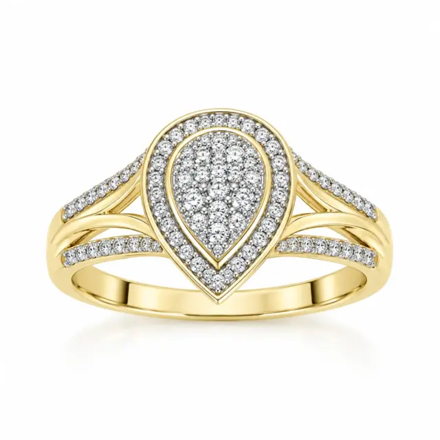 9ct Yellow Gold 0.20ct Natural Diamond Pear-Shaped Cluster Ring - IGR38028-020