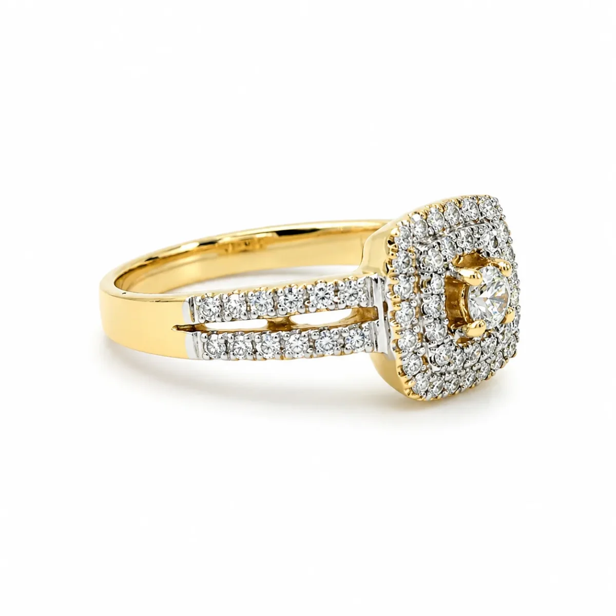 9ct Yellow Gold 0.75ct Lab-Grown Diamond Double Halo Split Shank Engagement Ring - 9YCYR3200