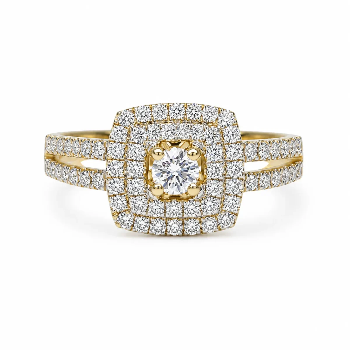 9ct Yellow Gold 0.75ct Lab-Grown Diamond Double Halo Split Shank Engagement Ring - 9YCYR3200