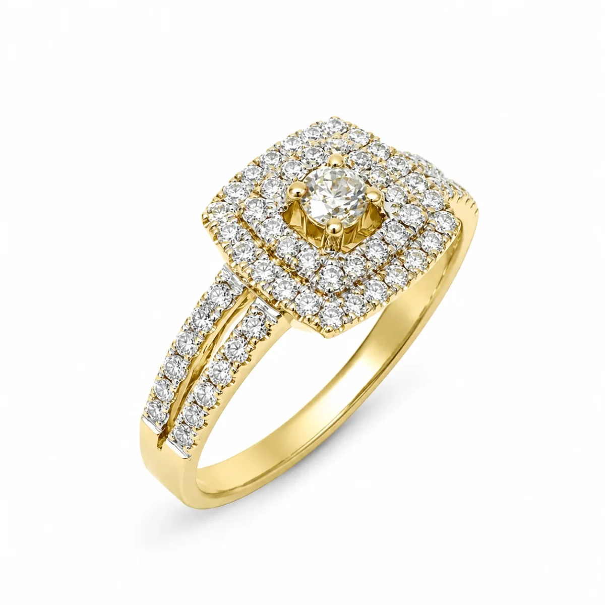 9ct Yellow Gold 0.75ct Lab-Grown Diamond Double Halo Split Shank Engagement Ring - 9YCYR3200