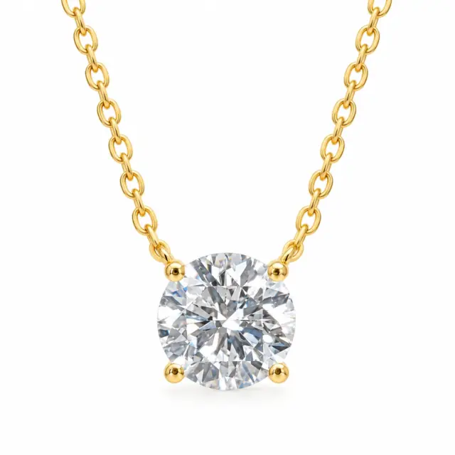 9ct Yellow Gold 1.00ct Round Lab-Grown Diamond Solitaire Pendant & Chain - 9YLN1009U