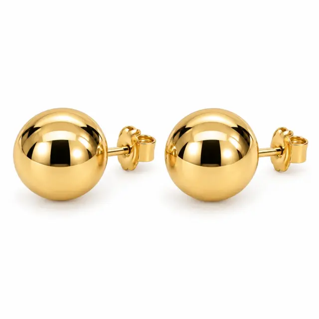 9ct Yellow Gold 12.5mm Full Ball Stud Earrings – Italian Made