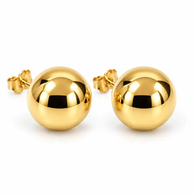 9ct Yellow Gold 14mm Full Ball Stud Earrings – Italian Made