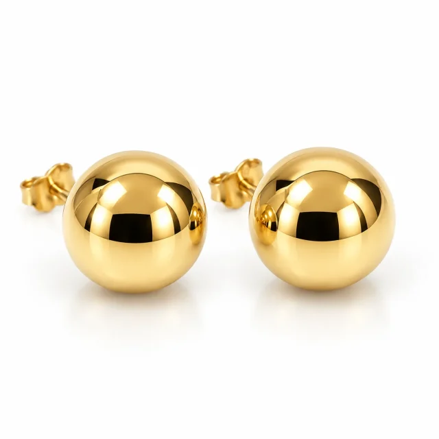 9ct Yellow Gold 14mm Full Ball Stud Earrings – Italian Made