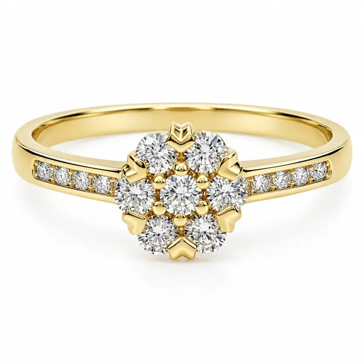 9ct Yellow Gold 7-Stone CZ Cluster Engagement Ring with CZ Shoulders