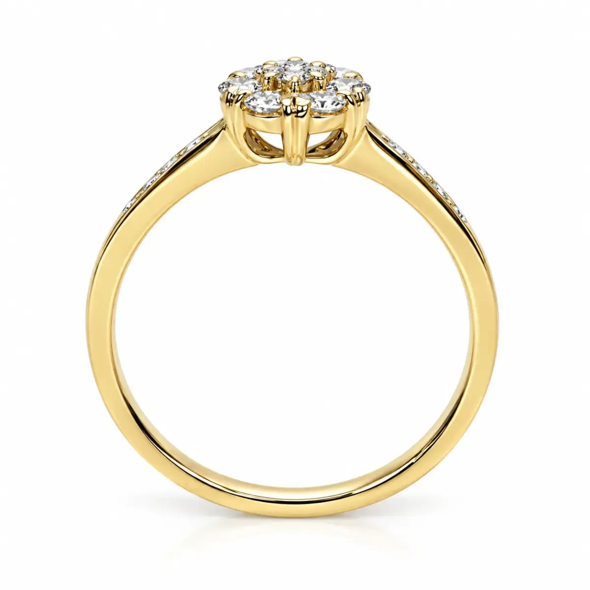 9ct Yellow Gold 7-Stone CZ Cluster Engagement Ring with CZ Shoulders
