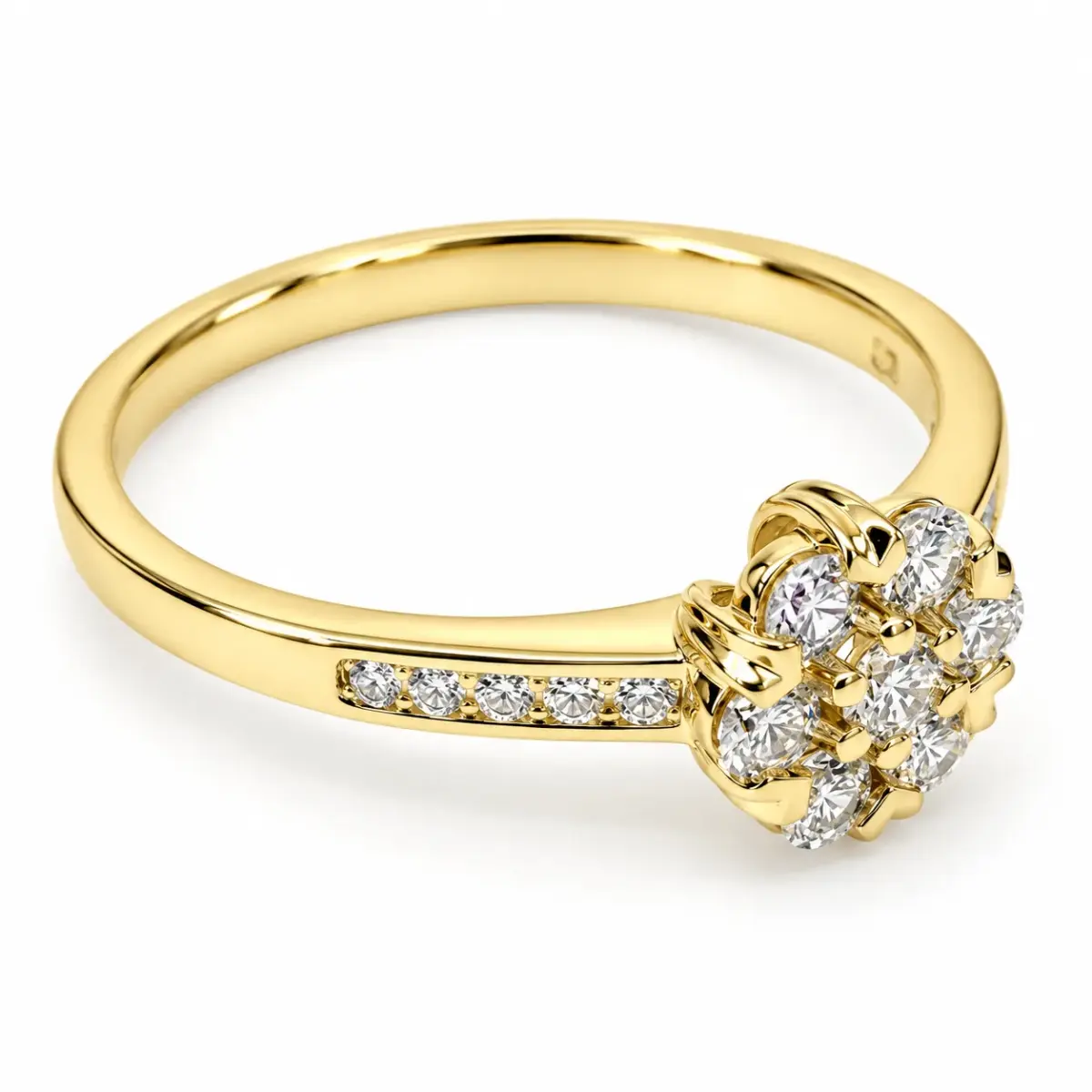9ct Yellow Gold 7-Stone CZ Cluster Engagement Ring with CZ Shoulders