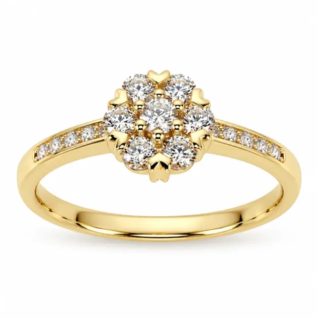 9ct Yellow Gold 7-Stone CZ Cluster Engagement Ring with CZ Shoulders