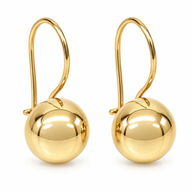 9ct Yellow Gold 9.5mm Fixed Euroball Earrings