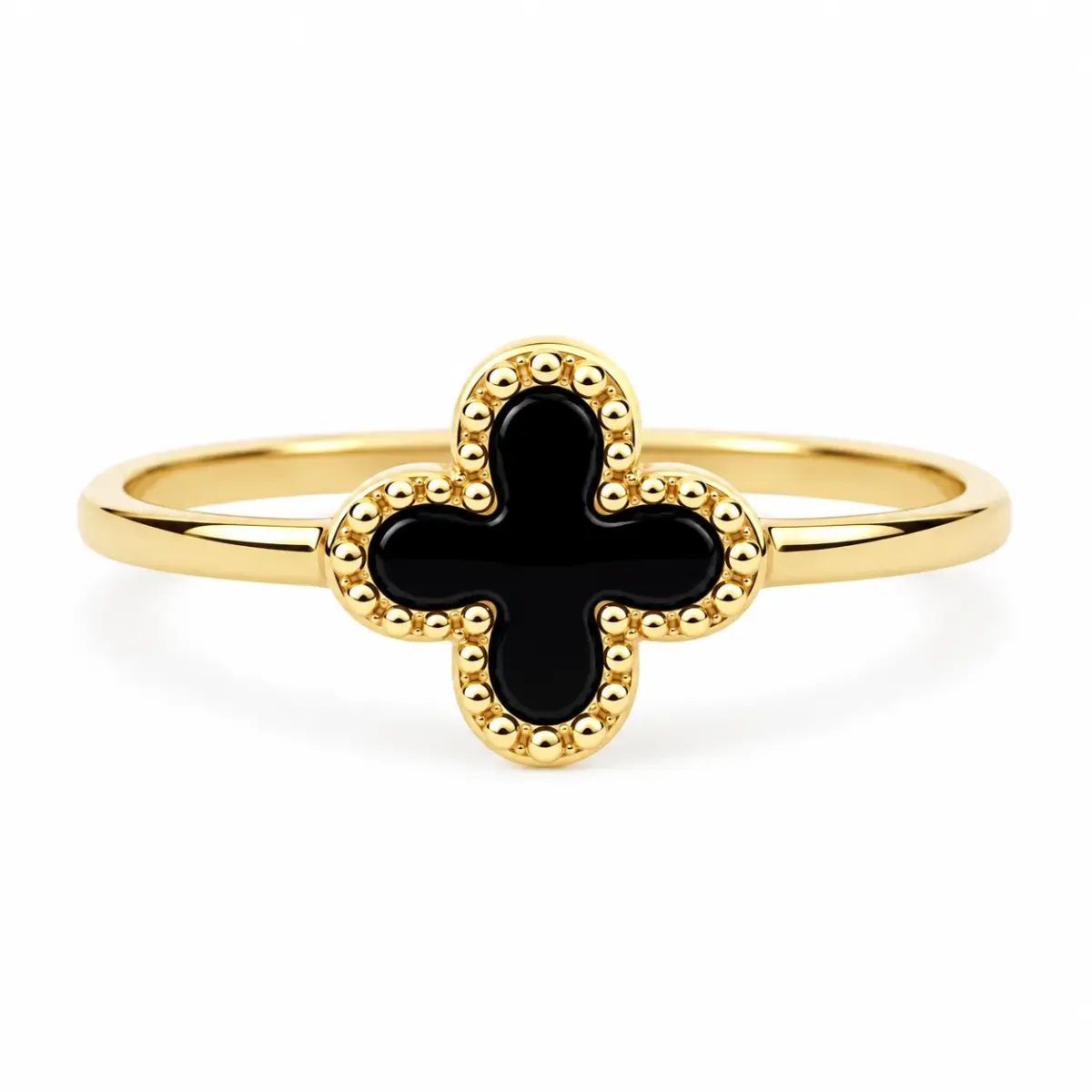 9ct Yellow Gold Black Onyx Clover Ring - 9YR0458OX