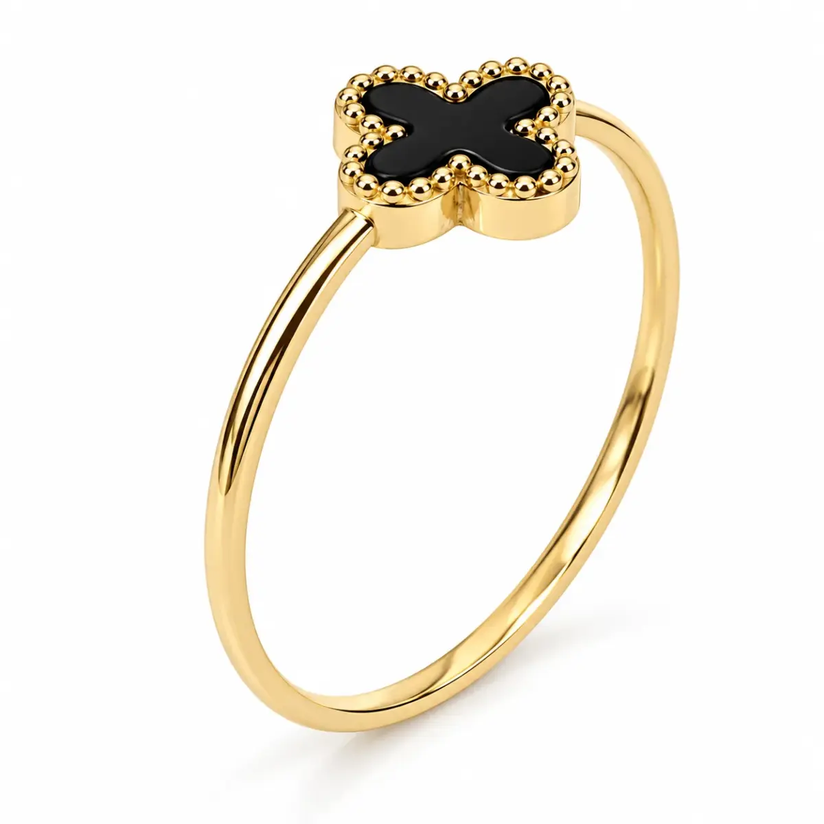 9ct Yellow Gold Black Onyx Clover Ring - 9YR0458OX