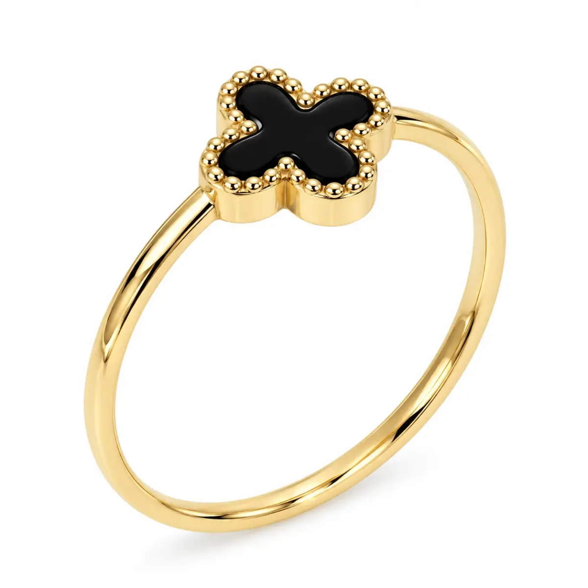 9ct Yellow Gold Black Onyx Clover Ring - 9YR0458OX