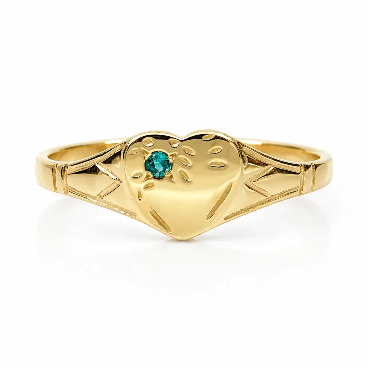 9ct Yellow Gold Created Emerald Heart Signet Ring – 9YCYR2799EM