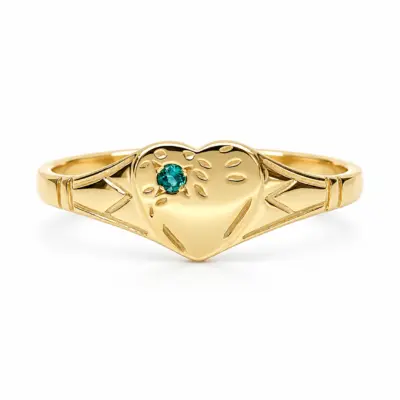 9ct Yellow Gold Created Emerald Heart Signet Ring – 9YCYR2799EM